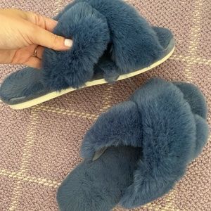 Blue Fuzzy Slippers